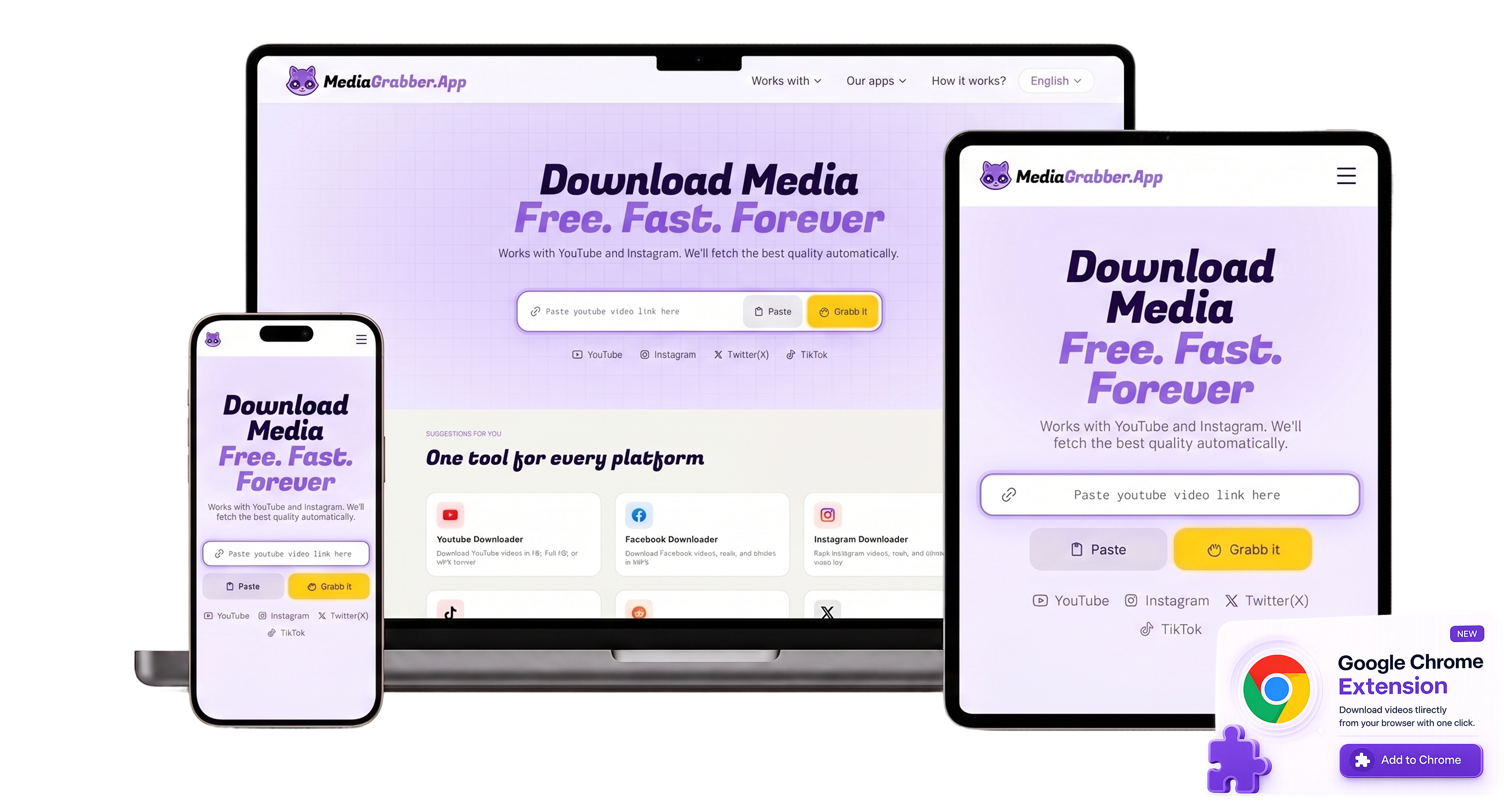 MediaGrabber on laptop, tablet, and phone